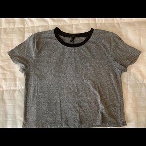 Gray crop top with black collar detail